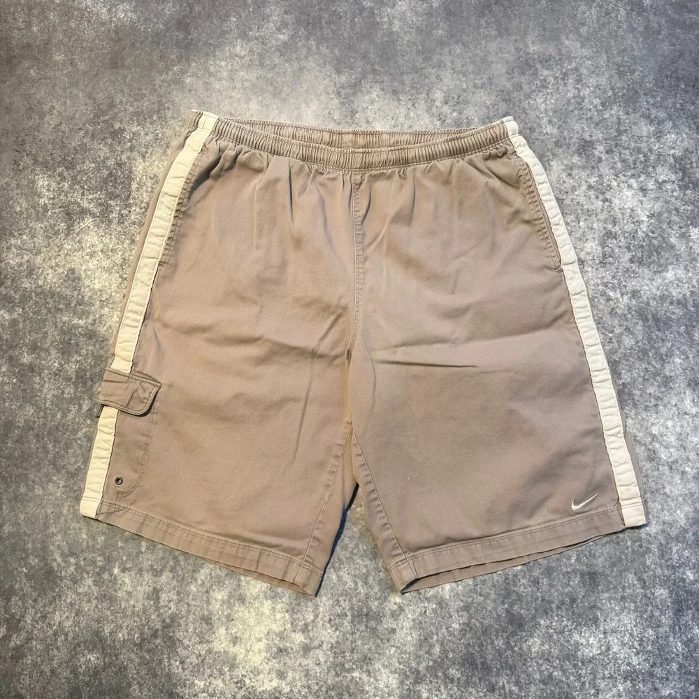 Vintage Nike Mens Shorts Gray Canvas Cargo Elastic Waist Striped Y2K‎ Size XL